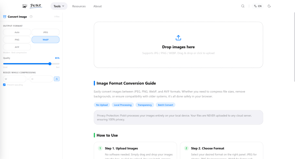 PictKit format converter upload state